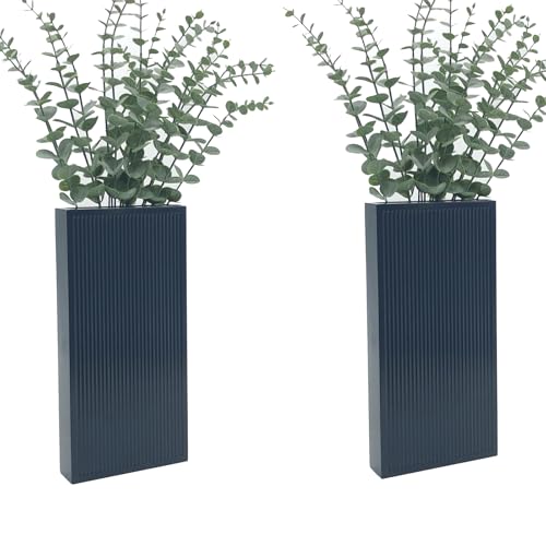 dugunusu Wood Wall Planter Set of 2, Modern Wall Hanging Decor Pocket Planter for Greenery and Dried Flowers, Indoor Wood Hanging Vase (Blue)