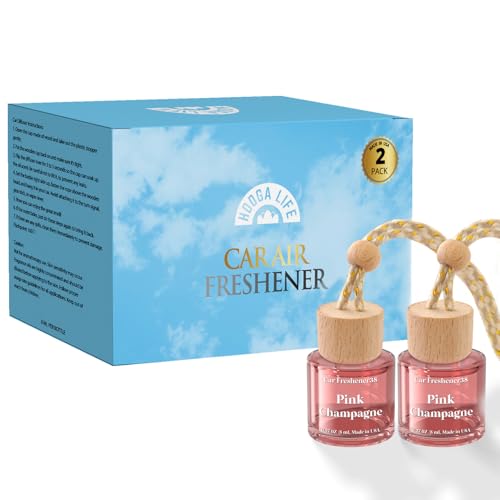 Image of HoogaLife Car Air Freshener Diffuser 2 Pack Hanging Air Freshener Diffuser - Pink Sparkle Champagne Fragrance Oil Air Diffuse r for Car, 45+ Days Long Lasting Fragrance Made in USA (P38 SP)