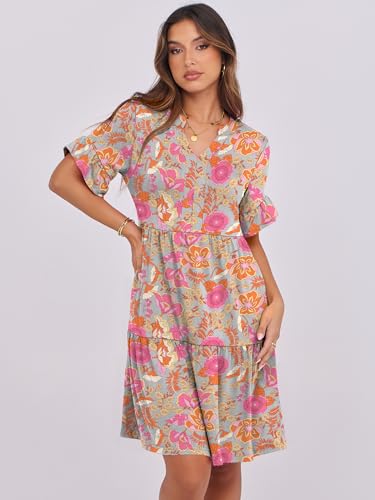 Image of ANRABESS Women's Summer Casual Dress, V-Neck Ruffle Sleeve Tiered Mini Dress, Soft Comfy Fabric with Pockets for All-Day Wear