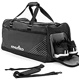 Athletico Sideline Soccer Duffle - Soccer Bag for Basketball, Volleyball & Football | Duffel Includes Separate Cleat Compartment (Black)