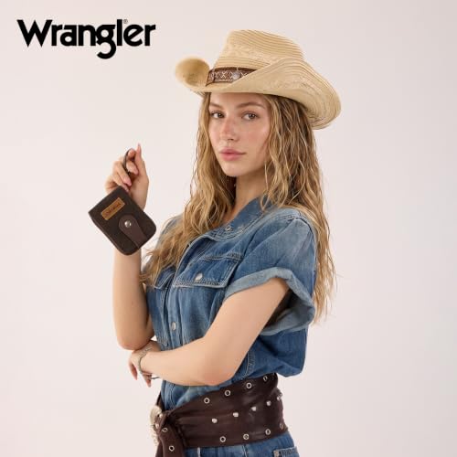 Image of Wrangler Wallet Women Small Credit Card Holder Zip Around Credit Card Case | Compact & Easy to Carry, Gifts for Women, with Rfid Blocking and Cash Compartment,Western Tooling Floral, Soft Vegan Leather