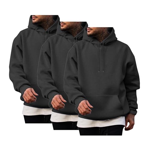 3PCS Pack Hoodies Sweatshirt for Men Fashion Solid Color Pullover Long Sleeve Hooded Pocket Sweatshirts Comfort