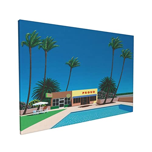 永井 博 夏の日 スイミングプール キャンバスアート フレーム装飾画 壁掛け 壁アート 壁飾り 油絵 ポスター おしゃれ モダンアート キャンバス絵画 木枠付きの完成品 個性ギフト 40x50cm