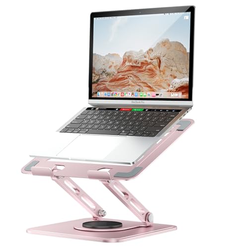 Image of tounee Laptop Stand for Desk, Adjustable Computer Stand Holder with 360 Rotating Base, Ergonomic Laptop Riser Compatible with MacBook Pro Air, All Laptops 10-15.6 inch-Pink
