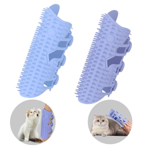 Image of Cat Self Grooming Comb, Stool Foot Scratching Grooming Comb Short Long Hair Cat Soft Rubbing Scratching Grooming Massage Comb for Indoor Cats Kittens Cat Brush Toys (Pink+Purple)