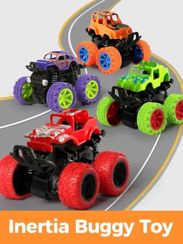 Image of 4x4 Mini Monster Truck Toy Pack of 4 - Friction Powered Push & Go Off-Road Vehicles for Kids Age 2-8 | 360 Drift Stunt Cars, Toy Trucks for Boys & Girls | Birthday Gift (Colors May Vary)