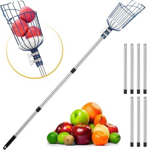 Image of Fieldstar 15 Feet Heavy-Duty Fruit Picker Tool | 10 Section Stainless Steel Pole with Strong Metal Basket | Easy Tree Fruit Harvesting Fruit Plucker Basket, Fruit Catcher