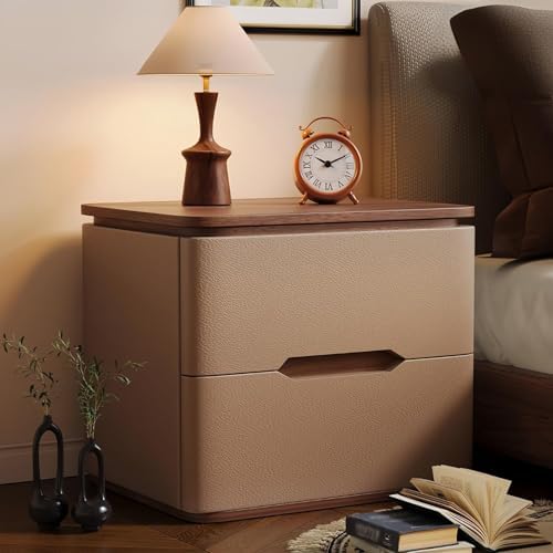 Stylish Wood Narrow Nightstand with 2 Drawers - Compact Bedside Table & Storage Cabinet for Bedroom, Living Room, Office - Durable Side Table for Small Spaces, 13.7in