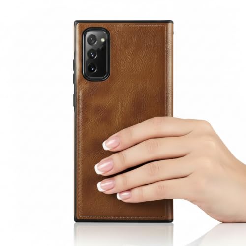Image of Leather Case for Samsung Galaxy Note 20 Premium Protective Stylish Slim Cover with Shockproof Raised Edges Brown