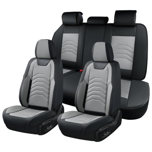 Image of Coverado Car Seat Covers Full Set, Faux Leather Car Seat Covers for Cars, Car Seat Covers Front Seats and Back Car Seat Protector Waterproof, Car Seat Cushion Universal Fit for Most Cars, Black&Gray