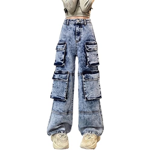 Baggy Cargo Jeans for Kids Girls Muti Pockets Straight Wide