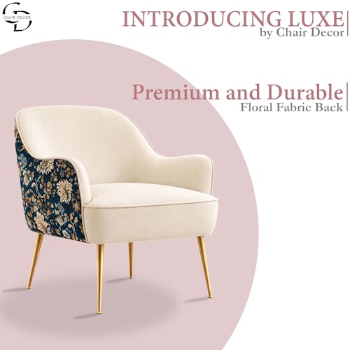 Image of Accent Chair with Ottoman | Modern Velvet Lounge Chair with Floral Designer Back | Upholstered Armchair for Living Room, Bedroom & Cafe | Golden Legs