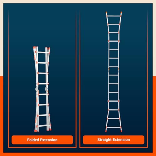 Image of Bathla X-Tend Apex 12.8Ft Heavy Duty Aluminium Extension Ladder | 150 kg Capacity | Anti-Slip | Multipurpose A-Frame Folding Ladder | Extendable to 3.9 m| for Home, Stairs, Indoor, Outdoor & Roof Use