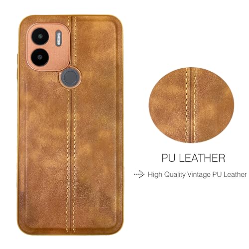 Image of A rtistque Premium Thread Leather Back Cover Case for Poco C50 / Mi Redmi A1 Plus /Mi Redmi A2 Plus | Drop Protection | Smooth Grip | Raised Camera Edges - Brown