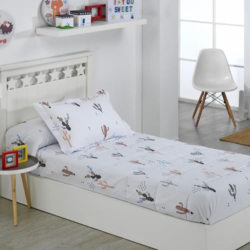DHESTIA HOME Edredón Ajustable Cama Infantil Cactus Color Único Talla Cama 90