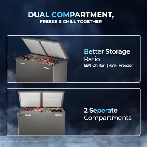 Image of Haier HFC-350CET, Double Door Combo Freezer (Half Cooler & Half Freezer Combo), Freeze & Chill together, Dual Condenser, Metal liner & 4 Years Comprehensive Warranty (Titanium Grey)
