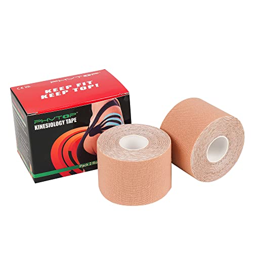 FITOP Kinesiology Tape (2 Rolls Pack) for Athletes, Physiotherapy Tape Not Pre-Cut, Color Beige