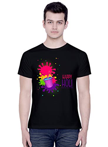 Image of CreativiT Graphic Printed T-Shirt for Unisex Happy Holi Tshirt | Casual Half Sleeve Round Neck 100% Cotton