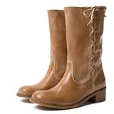 Mid Calf Boots for Women Stylish Side Lace Up Round Toe Chunky Block Low Heel Booties Cute Bow Comfortable Fall Winter Boots
