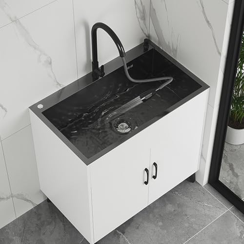 Fregadero cocina independiente de doble cubeta nano con grifo funcional extraíble 7
