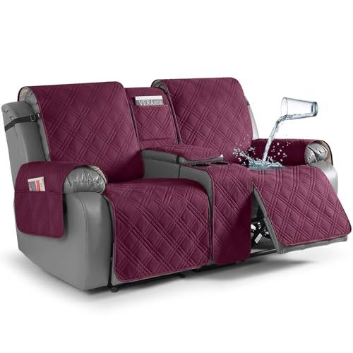 Image of TAOCOCO Polyester Loveseat Recliner Cover With Center Console, Waterproof Pet Protector for Dual Reclining Furniture, Split Design With Straps (2 Seater, Wine)