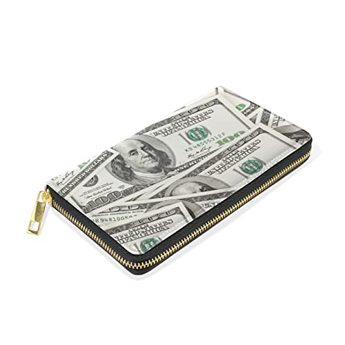 Seamless Money American Hundred Dollar Bills USD Background Leather Long Wallet Organizer with Zipper Purse Clutch Bag for Women Men Key Card Coin Passport Checkbook3