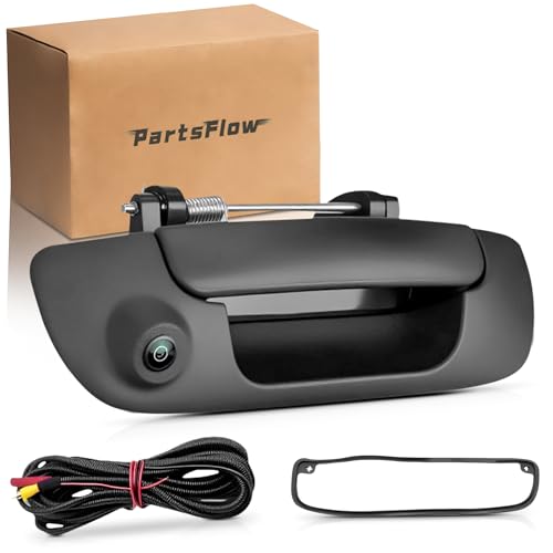 Image of PartsFlow Rear View Backup Tailgate Handle Camera Compatible with 2002-2008 Dodge Ram 1500 & 2003-2009 Ram 2500 Ram 3500 - Textured Black Latch Handle, Replace# 55276237AA