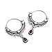 925 Oxidized Sterling Silver Open Filigree Bali Inspired Rope Red Garnet Half Hoop Earrings 1.1