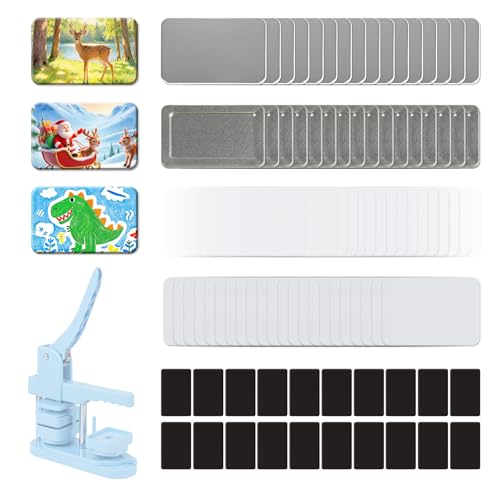 Image of 100 Sets Rectangular Button Maker Supplies,Button Parts for 60x40mm Rectangle Fridge Magnet Button Maker Machine,Including Metal Cover,Metal Back Cover,Clear Film,Blank Paper,Soft Magnet
