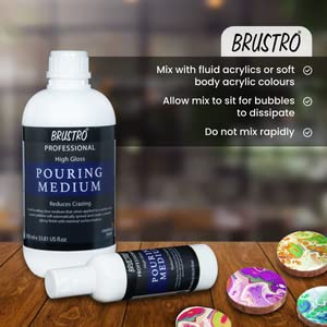 Image of BRUSTRO Professional Artists ' Fluid Acrylic 20 ml High Chroma Set of 6 with Pouring Medium 200 ml