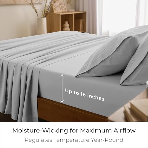 Image of Mellanni Twin XL Sheets Set - 3 PC Iconic Collection Bedding - Hotel Luxury, Extra Soft, Cooling Bed Sheets - Wrinkle, Fade, Stain Resistant (Twin Extra Long, Light Gray)