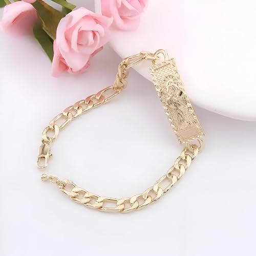 14K Gold Filled Santa Muerte Bracelet For Men And Women - La Santa Muerte Pendant Christian Religion Holy Death Bracelet Punk Halloween Amulet, Memento Mori Necklace2