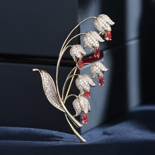 Image of 14K Gold Lily of the Valley Brooch with Genuine Moissanite - Elegant Floral Design, Premium Moissanite-Accented Jewelry, Ideal Gift for Women on Special Occasions