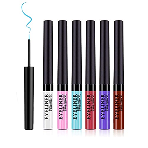 6 Colors Waterproof Long Lasting Quick Dry Rainbow Eyeliner，Neon White Black Red Brown Green Eye Liners，High Pigmented Smudgeproof Liquid Eyeliner Makeup Set，Smudgeproof Makeup Eyeliner Pen（A)