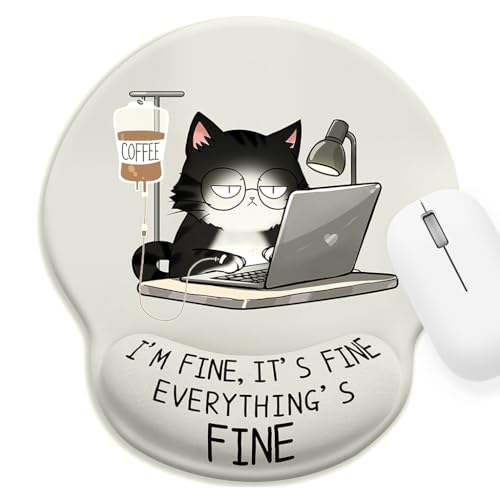 Image of ZORBES Mouse Pad with Wrist Support, Funny Cat Ergonomic Mouse Pad with Wrist Support I'm Fine Motivational Memo Design, Soft Gel Rest, Non-Slip Mouse Mat for Office & Home