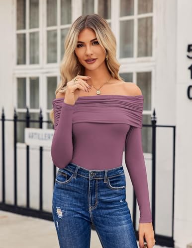 Image of HOTOUCH Women's Off Shoulder Long Sleeve Slim Fit Blouse