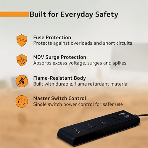 Image of V-Guard Extension Board (MOV+Fuse) for Home & Office | 1.5m | 4 Sockets