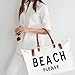 Lamyba Beach Bags Waterproof Sandproof, Extra Large Beach Bag Tote for Women with Vegan Leather, Packable Foldable Travel Totes for Summer Vacation, White