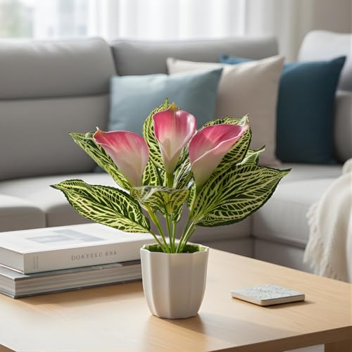 Image of fancymart Artificial Calla Lily Plant with Pot - 30 cm Height Decorative Flower Leaves (Pack of 1) | Realistic Faux Plant for Home & Office Decor | Table, Shelf & Desk Decoration