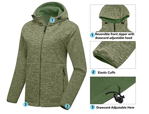 Little Donkey Andy Women's Double Thick Warm Fleece Reversible Jacket Hooded Thermal Winter Hiking Ski Travel Jacket Olive Heather M #TOP4
