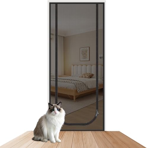 Katzennetz für Balkon Katze, Haustiere Bildschirm Tür mit Reißverschluss Cat Screen Door, 90x210cm Balkon Fliegengitter Tür, Katze Mesh Tür...
