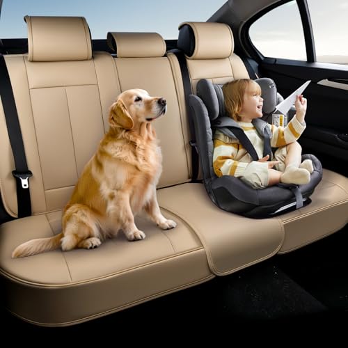 Image of Coverado Backseat Cover for Dogs, Car Seat Protector for Back Seat, Car Seat Covers Beige, Car Seat Cushion Nappa Leather, 3-Pieces Waterproof Seat Covers Carseat Cover Universal Fit for Most Cars