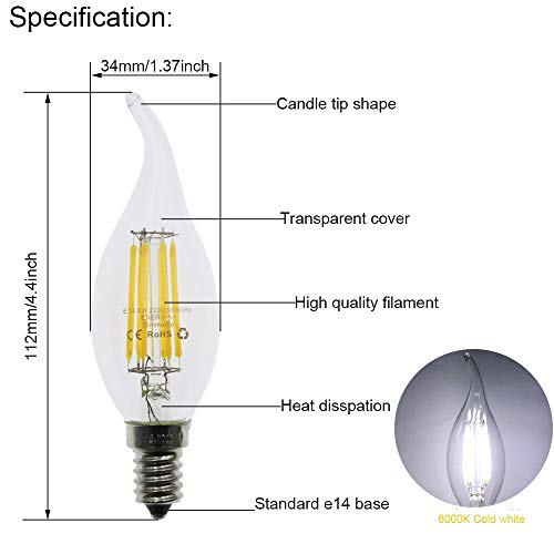 HUAMu E14 LED Candle Bulbs, 6W LED Candelabra Light Bulbs 60 Watt Equivalent, 600lm, Cool White 6500K, Small Edison Screw - Image 2
