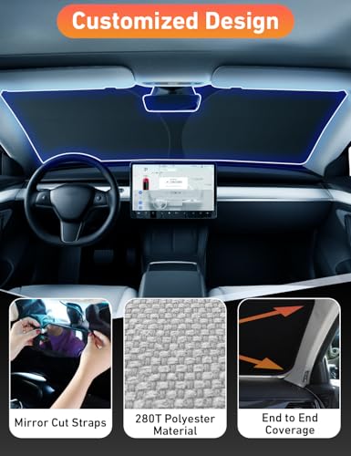 EcoNour Windshield Sun Shade Compatible for Tesla Model 3 & Model Y Juniper 2017-2024 2025 2026, Sun Visor for EV Front Window Sunshade, Foldable Heat & UV Protector, Car Accessories - Image 5