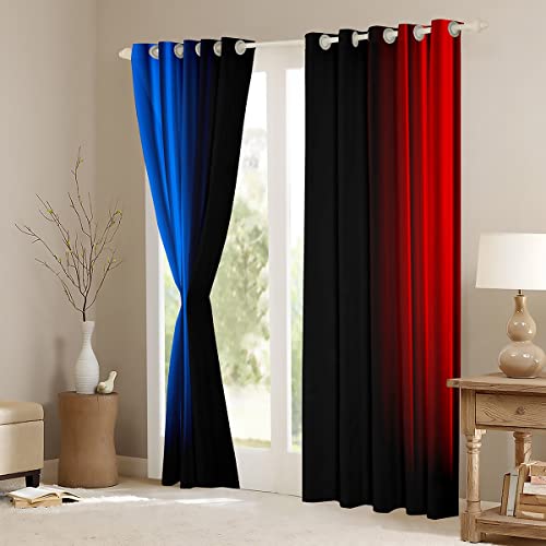Loussiesd Geometric Abstract Ombre Women Window Curtains for Bedroom Living Room Kids Teens Blue Red And Black Striped Curtains Decor Modern Fashion Window Drapes Treatments W52*L63 - Image 4