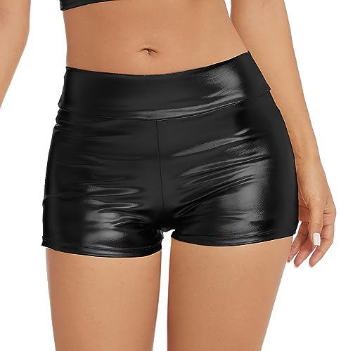 Gatielzana Women's Metallic Rave Booty Shorts Shiny High Waisted Bottoms for Dance Festival
