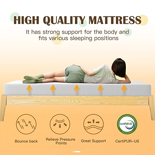 Image of PayLessHere | 8 Inch Twin Mattress | White | Green Tea Gel Memory Foam | CertiPUR-US Certified