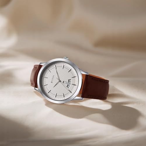 Titan Karishma Quartz Analog with Day & Date Silver Dial Brown Leather Strap Watch for Men - NT1825SL15 - Image 3