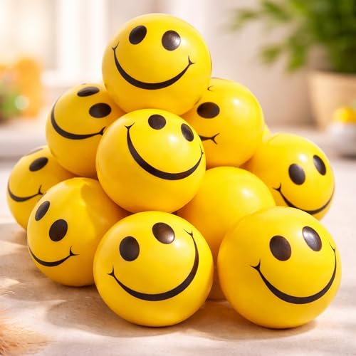 Image of Toyshine 12 Pcs Smiley Squeeze Balls for Kids and Adults, Fun Happy Face Stress Anxiety Relief Balls, Hand Therapy Sensory Fidget Toy, Classrooms, Game Prize, Party Favor Gift