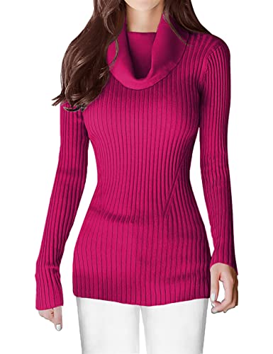 Image of v28 Women's Stretchable Cowl Neck Knit Long Sleeve Slim Fit Bodycon Sexy Sweater